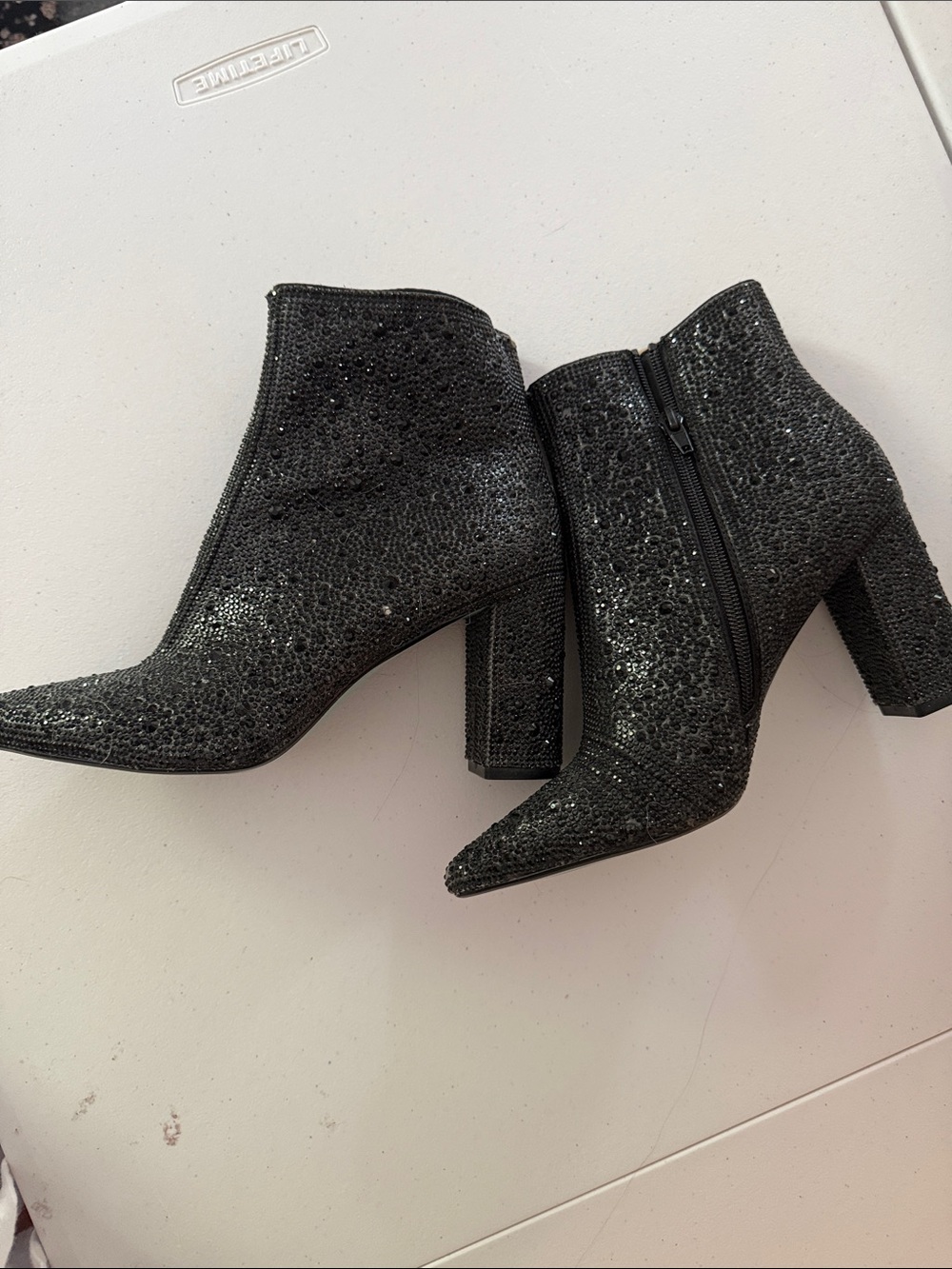 Women's Black Glitter Pointed-Toe Ankle Boots